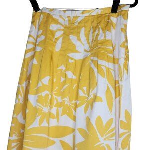 Lafayette 148 New York Size 6 A-Line Skirt Lined Yellow And White Pleated Cotton